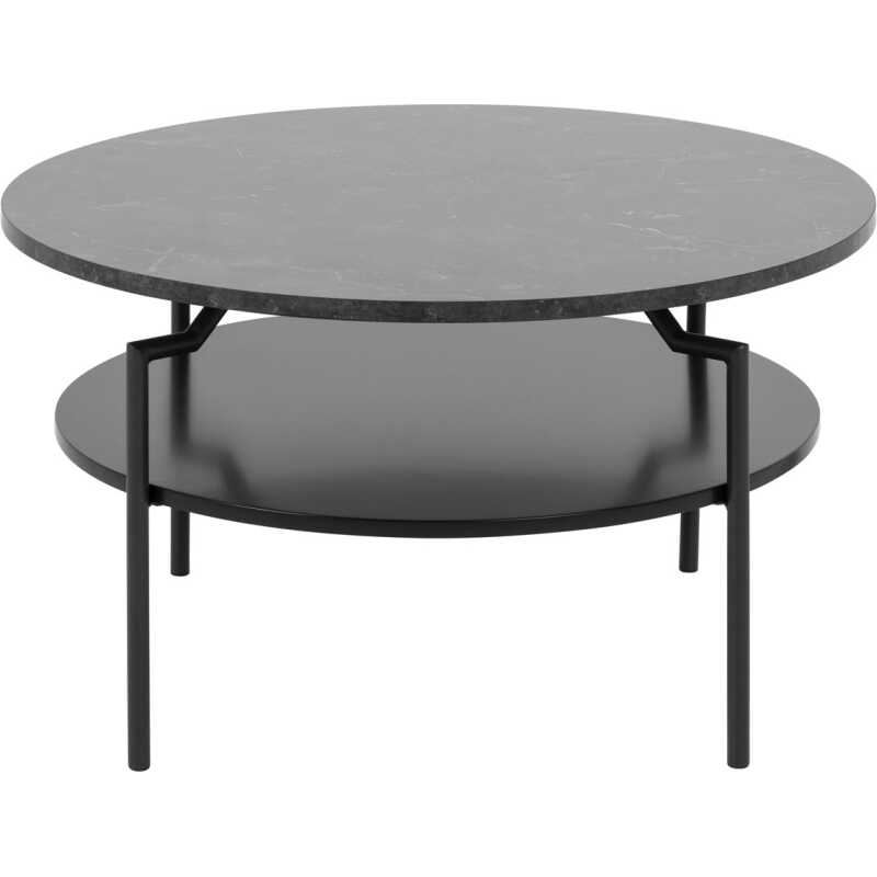 ACT NORDIC Goldington soffbord med 1 hylla i svart MDF - svart melamin med marmortryck och metall