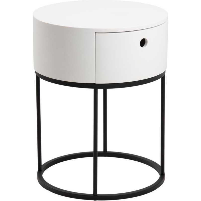 ACT NORDIC Polo sängbord, w. 1 låda, rund - vit MDF och svart stål ACT NORDIC Polo sängbord, w. 1 låda, rund - vit MDF och svart stål