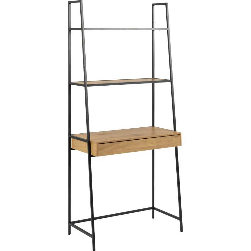 ACT NORDIC Seaford bokhylla, m. 2 hyllplan, 1 låda, skrivbordsskiva - naturlig vild ek melamin, svart metall ACT NORDIC Seaford bokhylla, m. 2 hyllplan, 1 låda, skrivbordsskiva - naturlig vild ek melamin, svart metall
