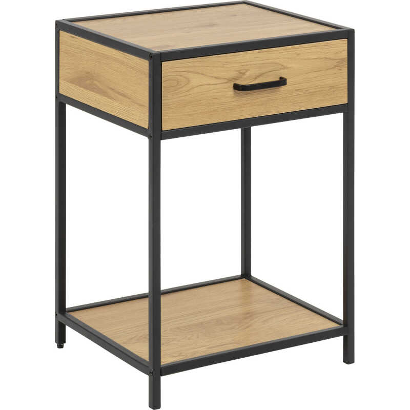 ACT NORDIC Seaford sängbord - natur / svart papper vild deg / metall, med 1 låda och 1 hylla