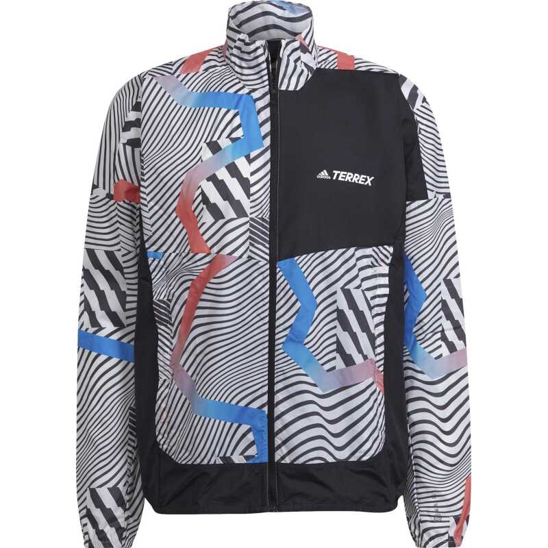 Adidas Men's Terrex Trail Running Printed Wind Jacket White/Black Adidas Men's Terrex Trail Running Printed Wind Jacket White/Black