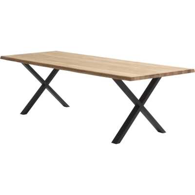 Atlantic matbord med vågig kant 40 mm, med utdrag - naturlig ek och svart metall