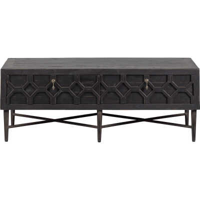 BEPUREHOME Bequest soffbord, w. 2 lådor - antiksvart återvunnen furu och järn