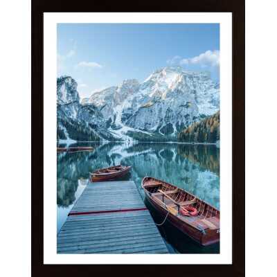 Boats On The Mountain Lake Poster
