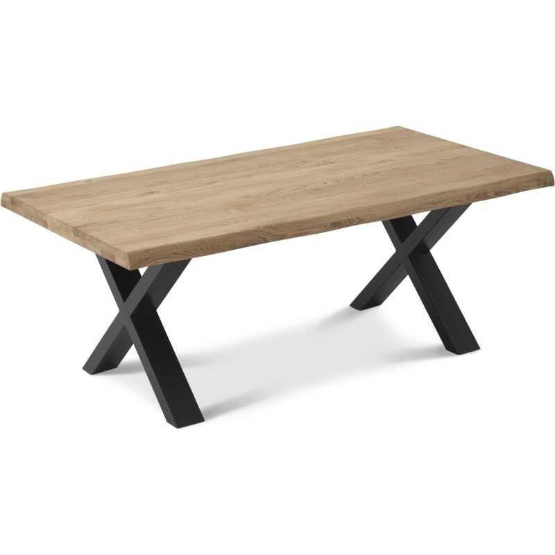 Borneo soffbord med vågig kant 40 mm, rektangulärt - naturlig ek och svart metall