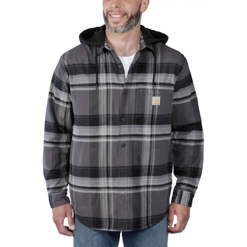 Carhartt Men's Flannel Fleece Lined Hooded Shirt Jacket Black Carhartt Men's Flannel Fleece Lined Hooded Shirt Jacket Black