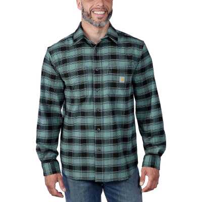 Carhartt Men's Flannel Long Sleeve Plaid Shirt Sea Pine