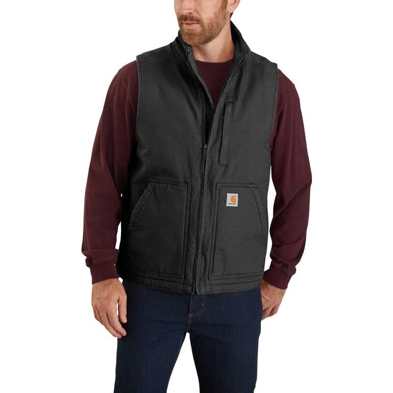 Carhartt Men's Washed Duck Lined Mock Neck Vest Black