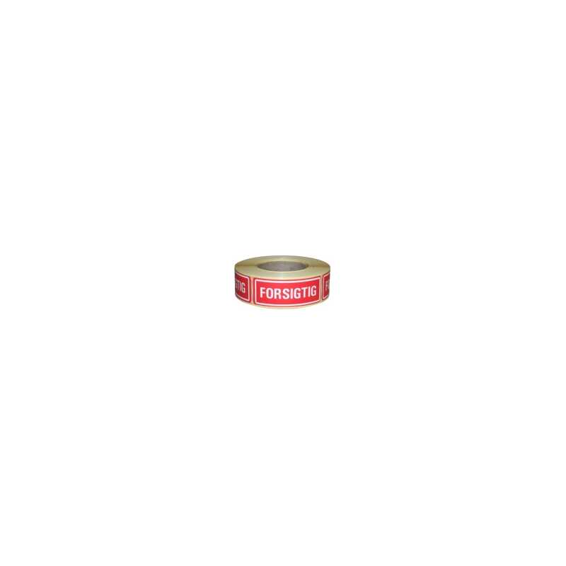 Etiketter med text: försiktig25x100mm 0,145kg (1st)