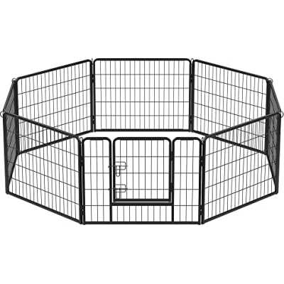 FEANDREA 8-panels lekhage för husdjur, hundbur i järn, kraftigt djurstängsel, valpbur, hopfällbar och bä