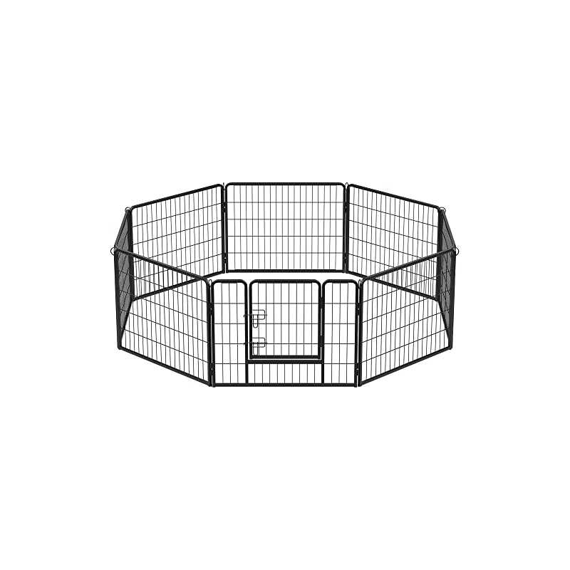 FEANDREA 8-panels lekhage för husdjur, hundbur i järn, kraftigt djurstängsel, valpbur, hopfällbar och bä