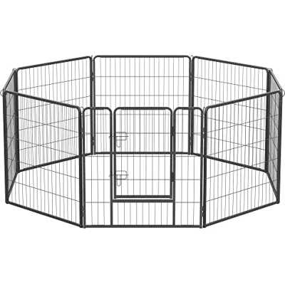 FEANDREA 8-panels lekhage för husdjur, hundbur i järn, kraftigt djurstängsel, valpbur, hopfällbar och bä