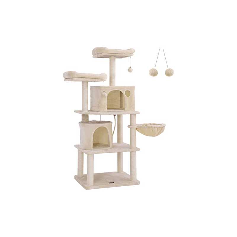 FEANDREA Katträd, högt kattorn, 2 kojor, beige PCT90M