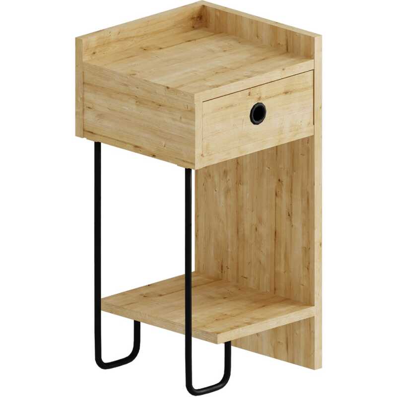 FUNZI LIVING Sirius sängbord, höger, w. 1 hylla och 1 låda - ekmelamin