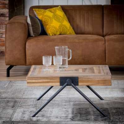 FURBO soffbord - natur/svart teak/metall, fyrkantigt