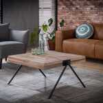 FURBO soffbord - teaklook och metallben, fyrkantiga