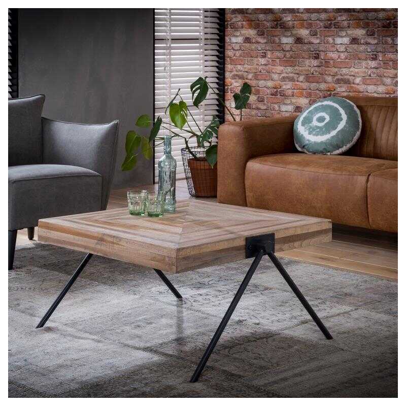 FURBO soffbord - teaklook och metallben, fyrkantiga
