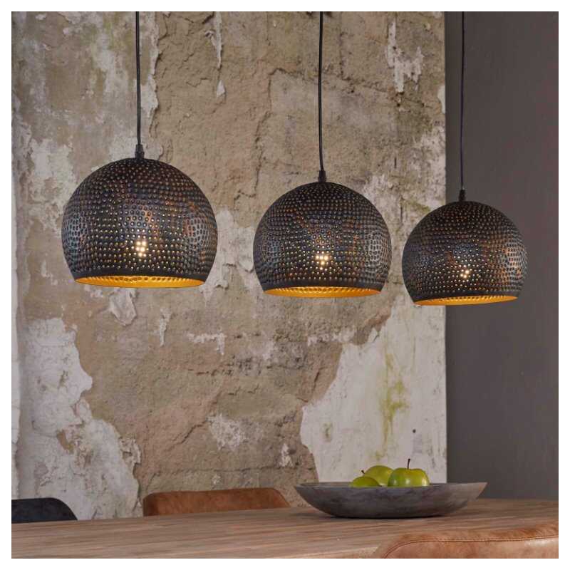 FURBO taklampa, w. 3 runda lampskärmar - svart/brun metall