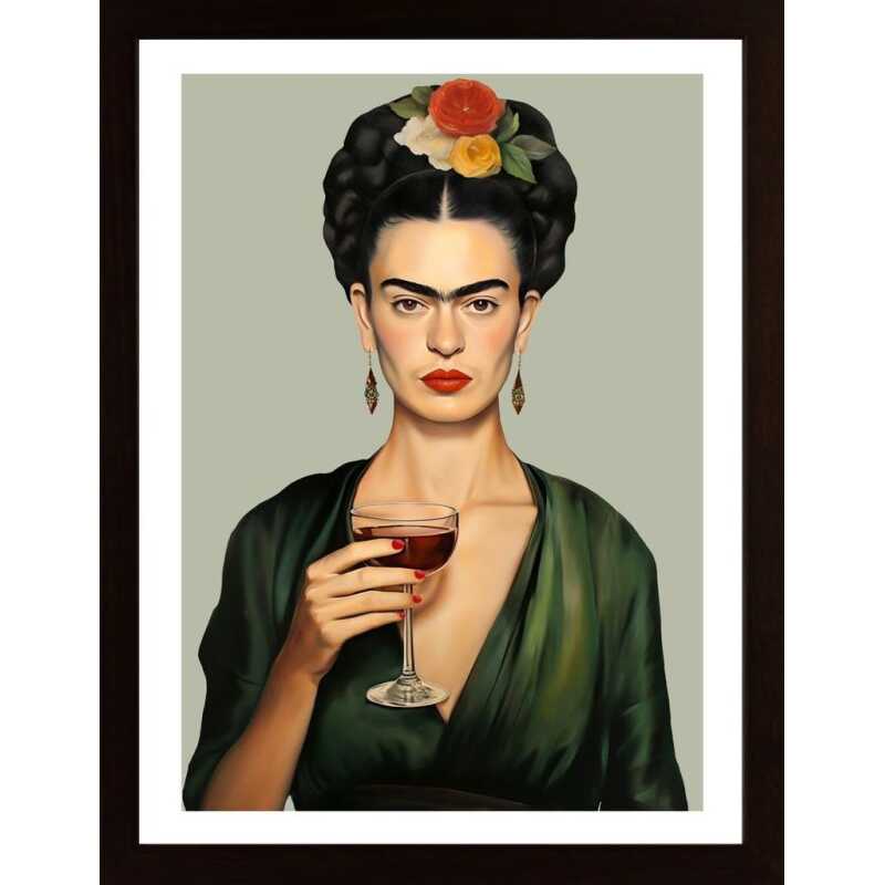 Frida Mit Weinglas Poster