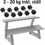 Gummi / Kromhantel HEX Master Fitness 2-20kg inkl. ställ