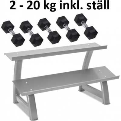 Gummi / Kromhantel HEX Master Fitness 2-20kg inkl. ställ