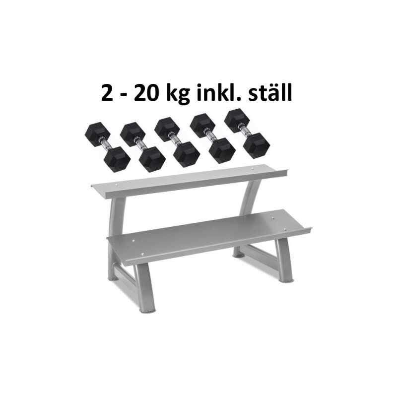 Gummi / Kromhantel HEX Master Fitness 2-20kg inkl. ställ