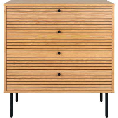 HOUSE NORDIC Kommode, eikefiner, ben i svart metall, 4 skuffer, 80x40x85 cm
