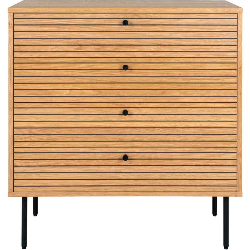 HOUSE NORDIC Kommode, eikefiner, ben i svart metall, 4 skuffer, 80x40x85 cm HOUSE NORDIC Kommode, eikefiner, ben i svart metall, 4 skuffer, 80x40x85 cm