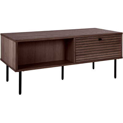 HOUSE NORDIC Kyoto Soffbord - Soffbord, 2 lådor, ekfaner, rökt, svarta metallben 50x100x45 cm