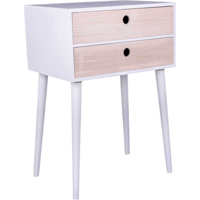 HOUSE NORDIC Rimini sängbord - vit trä, med 2 lådor i natur trä