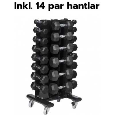 Hantelset Hexagon 1-20 kg par inkl. Hantelställ på hjul
