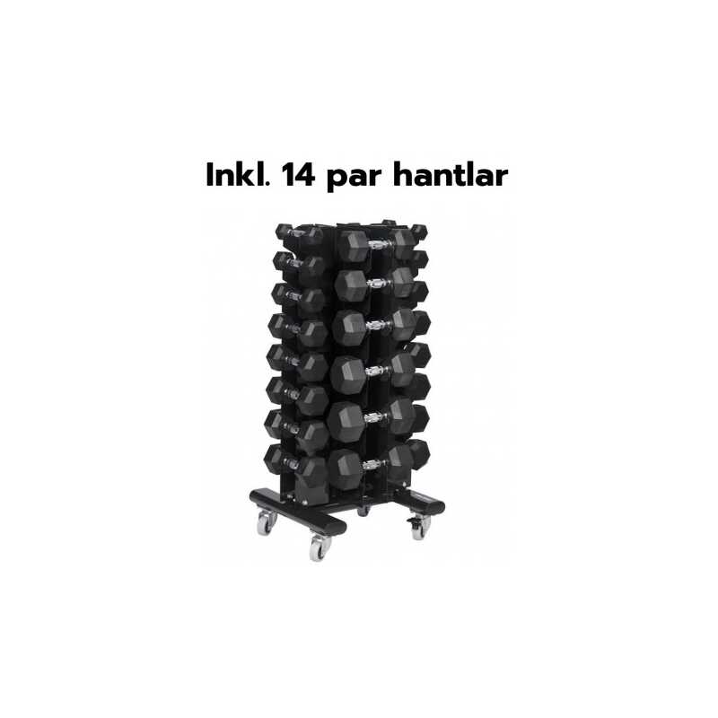 Hantelset Hexagon 1-20 kg par inkl. Hantelställ på hjul