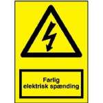 JO SAFETY Skylt triangel gul med svart blixt text: farlig elektrisk spänning148x210mm 1mm plast