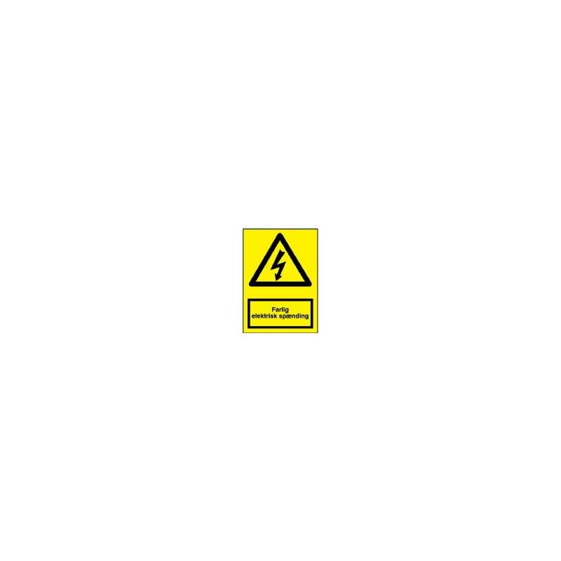 JO SAFETY Skylt triangel gul med svart blixt text: farlig elektrisk spänning148x210mm 1mm plast