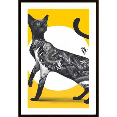 Japanese Cat Tattoo Yellow Poster