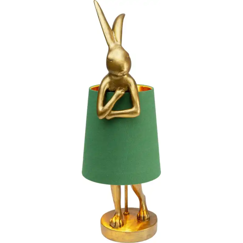 KARE DESIGN Animal Rabbit bordslampa - grönt linne och guld polyresin/stål KARE DESIGN Animal Rabbit bordslampa - grönt linne och guld polyresin/stål