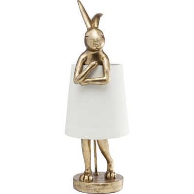 KARE DESIGN Animal Rabbit bordslampa, rund - vitt linne och guld polyresin/stål