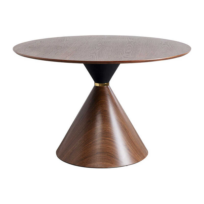 KARE DESIGN Cono matbord, runt - valnötsfärgad faner, brunt ådrat papper och guldstål KARE DESIGN Cono matbord, runt - valnötsfärgad faner, brunt ådrat papper och guldstål