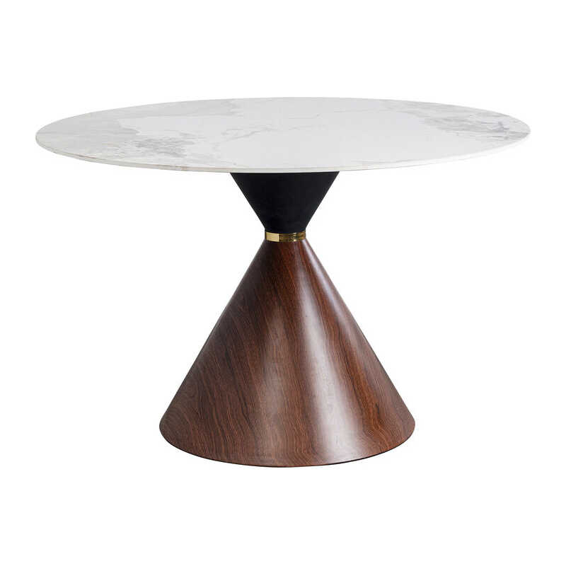 KARE DESIGN Cono matbord, runt - vit/grå stengods, brunt ådrat papper och guldstål