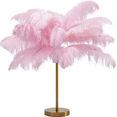 KARE DESIGN Feather Palm bordslampa - rosa strutsfjäder och mässingsstål