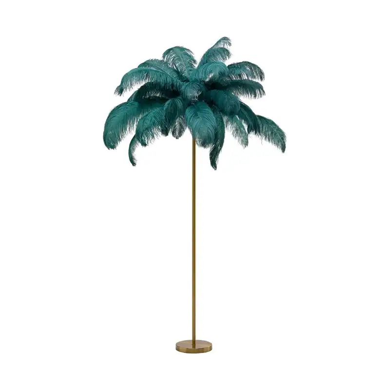 KARE DESIGN Feather Palm golvlampa - grön strutsfjäder och mässingsstål KARE DESIGN Feather Palm golvlampa - grön strutsfjäder och mässingsstål
