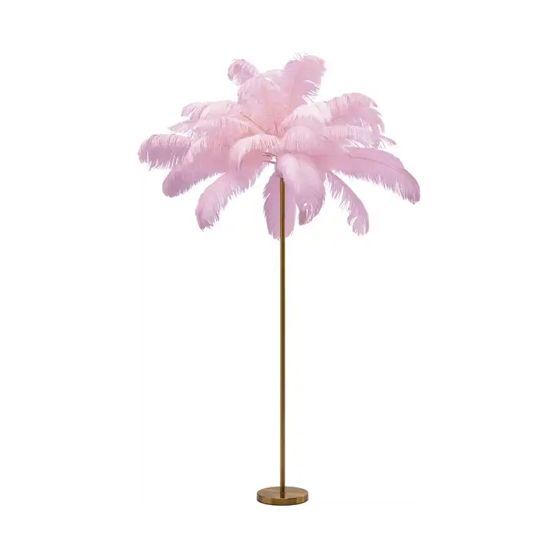 KARE DESIGN Feather Palm golvlampa - rosa strutsfjäder och mässingsstål KARE DESIGN Feather Palm golvlampa - rosa strutsfjäder och mässingsstål