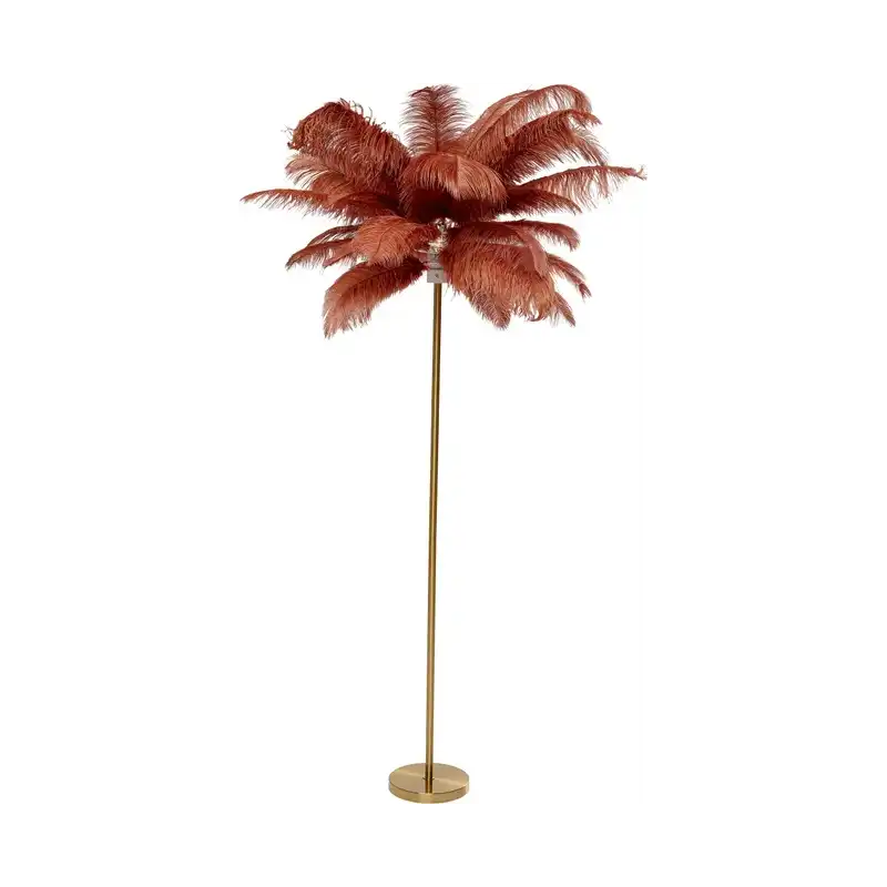KARE DESIGN Feather Palm golvlampa - roströd strutsfjäder och mässingsstål KARE DESIGN Feather Palm golvlampa - roströd strutsfjäder och mässingsstål