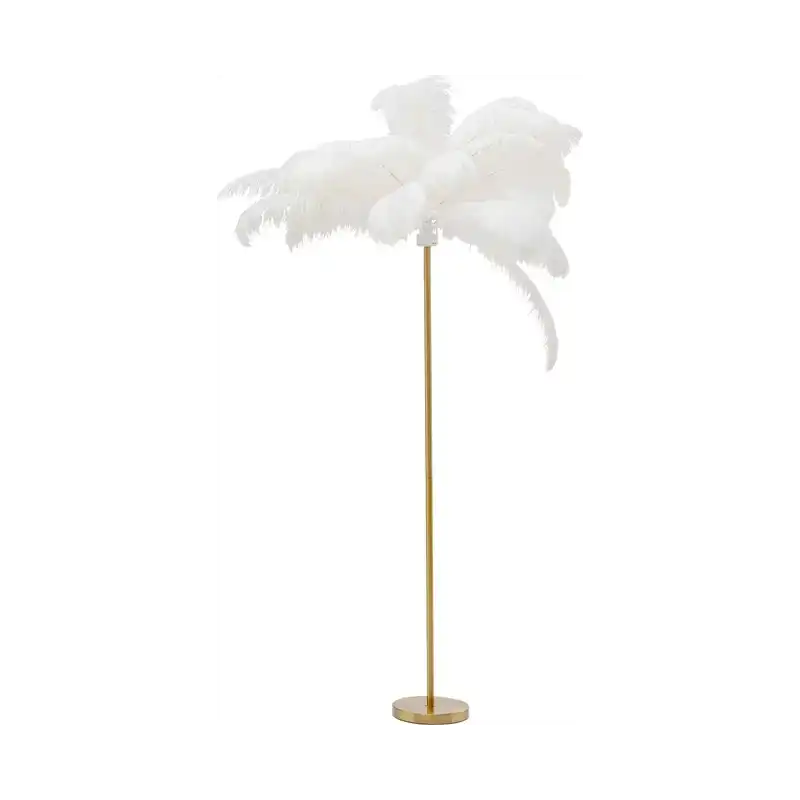 KARE DESIGN Feather Palm golvlampa - vit strutsfjäder och mässingsstål
