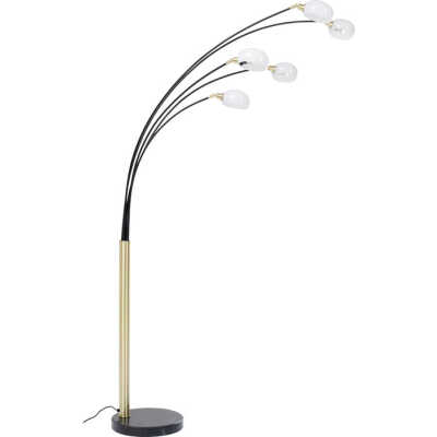 KARE DESIGN Five Fingers Duo Golvlampa - Mässingpläterad och Svart Stål, Svart Marmor och Vitt Glas