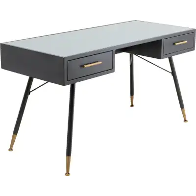 KARE DESIGN La Gomera skrivbord, med 2 lådor - klart glas och svart MDF / stål