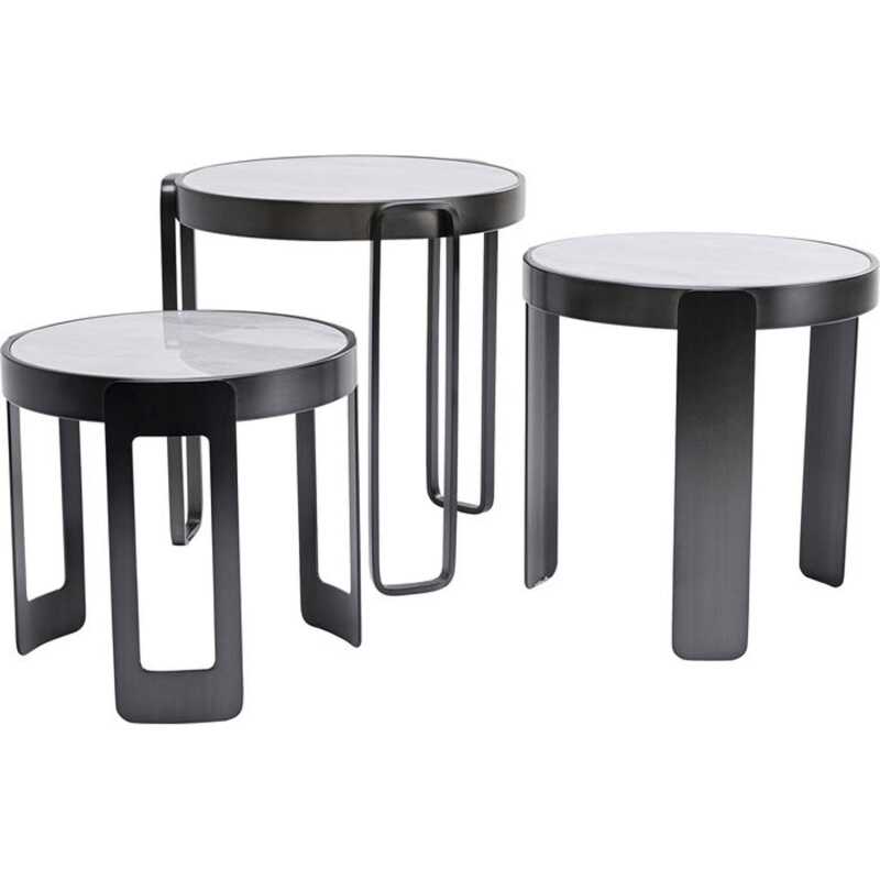 KARE DESIGN Perelli Black soffbord, runt - vitt marmortryckt glas och svart stål
