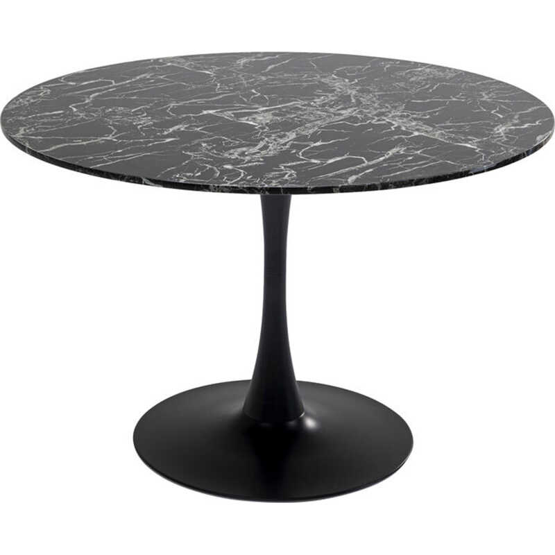KARE DESIGN Veneto Marble Black matbord, runt - svart mineralmarmor och svart stål