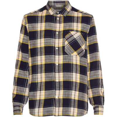 Knowledge Cotton Apparel Men's Loose Checked Shirt Blue Stripe