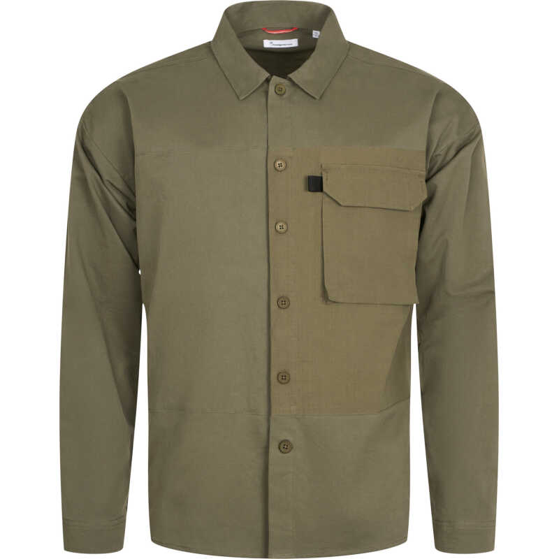 Knowledge Cotton Apparel Men's Outdoor Twill Overshirt With Contrast Fabric Burned Olive Knowledge Cotton Apparel Men's Outdoor Twill Overshirt With Contrast Fabric Burned Olive